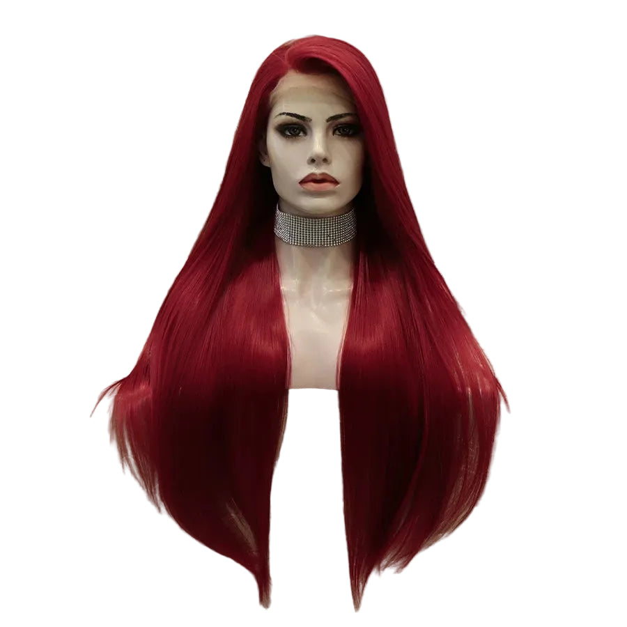 26" Red Long Straight Lace Front Wig – Bold Stage Color