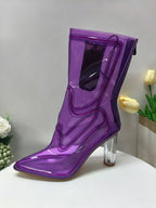 LED Light-Up Transparent Ankle Boots | Block Heel | Pointed Toe