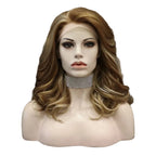Brown Highlight Lace Front Wig | Natural Wavy Synthetic | 16 Inches