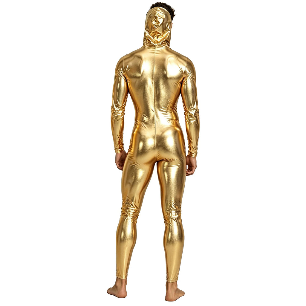 Men’s Metallic Jumpsuit | Hooded Zip-Front