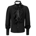 Gothic Stand Collar Pleated Shirt | Rhinestone | Black & White | S-2XL