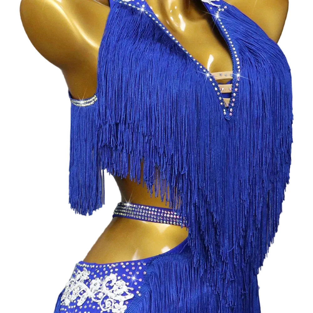 Blue Rhinestone Latin Dance Competition Dress