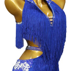 Blue Rhinestone Latin Dance Competition Dress