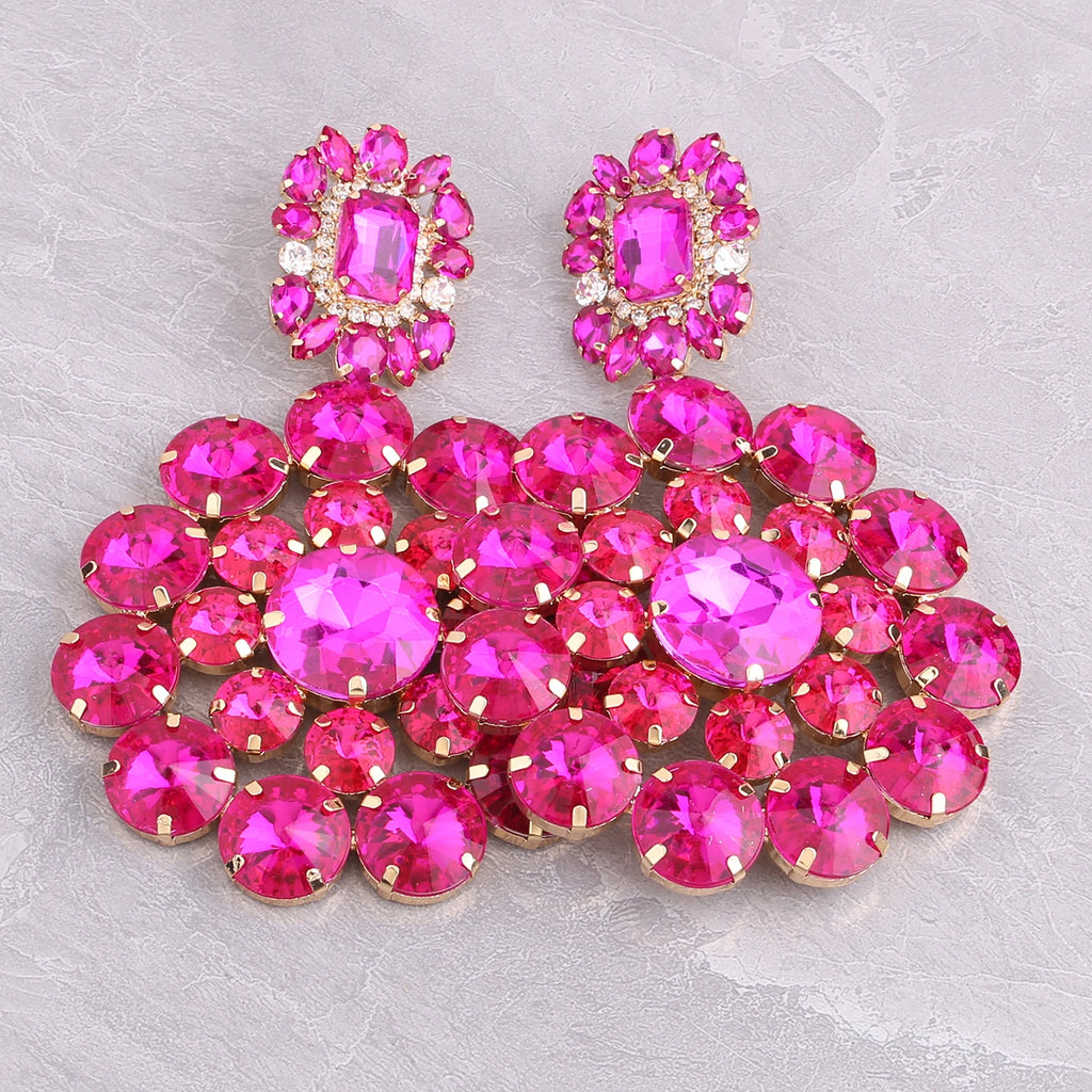 Rhinestone Drop Earrings | Round Sparkle | Clip or Pin