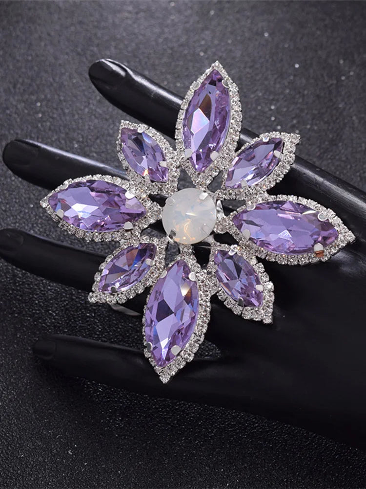 Rhinestone Flower Cocktail Ring | Adjustable