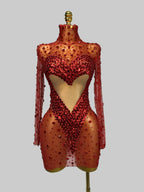 See Through Mesh Rhinestone Mini Dress