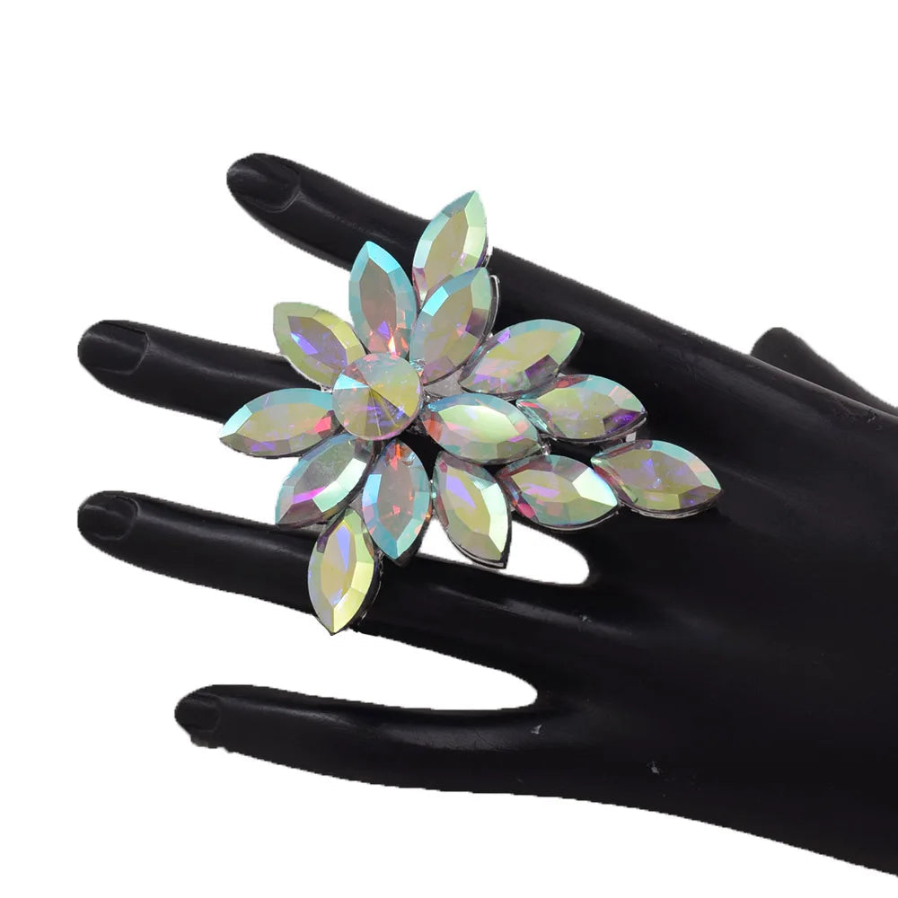 Gemstone Flower Cocktail Ring | Adjustable | 6.5cm
