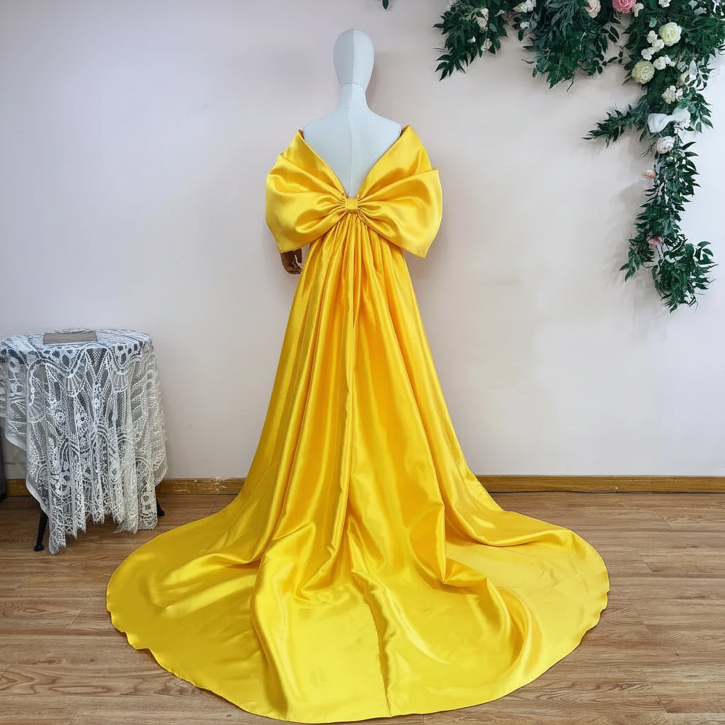 Mikado Cape | Oversized Bow Sleeves & 2M Train | Pageant & Bridal