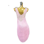 Pink Rhinestone Latin Dance Dress with Tassel Details