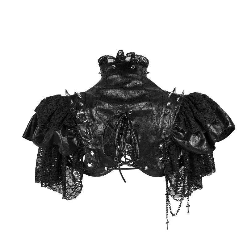 Gothic Lace & Faux Leather Bolero | Chains & Rivets | Steampunk Jacket