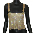 Rhinestone Metal Clip Camisole - Low Cut Backless Crop Top