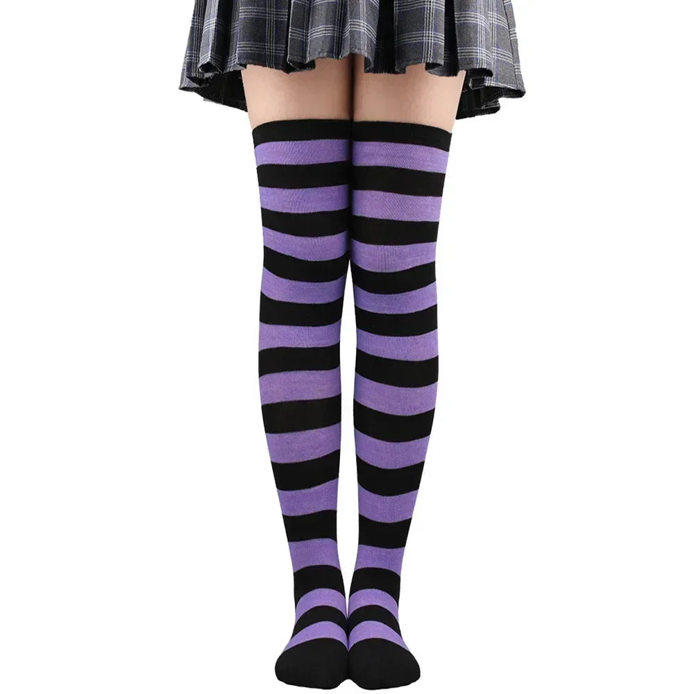 Striped & Polka Dot Thigh-High Stockings | Over-Knee | 27 Colors