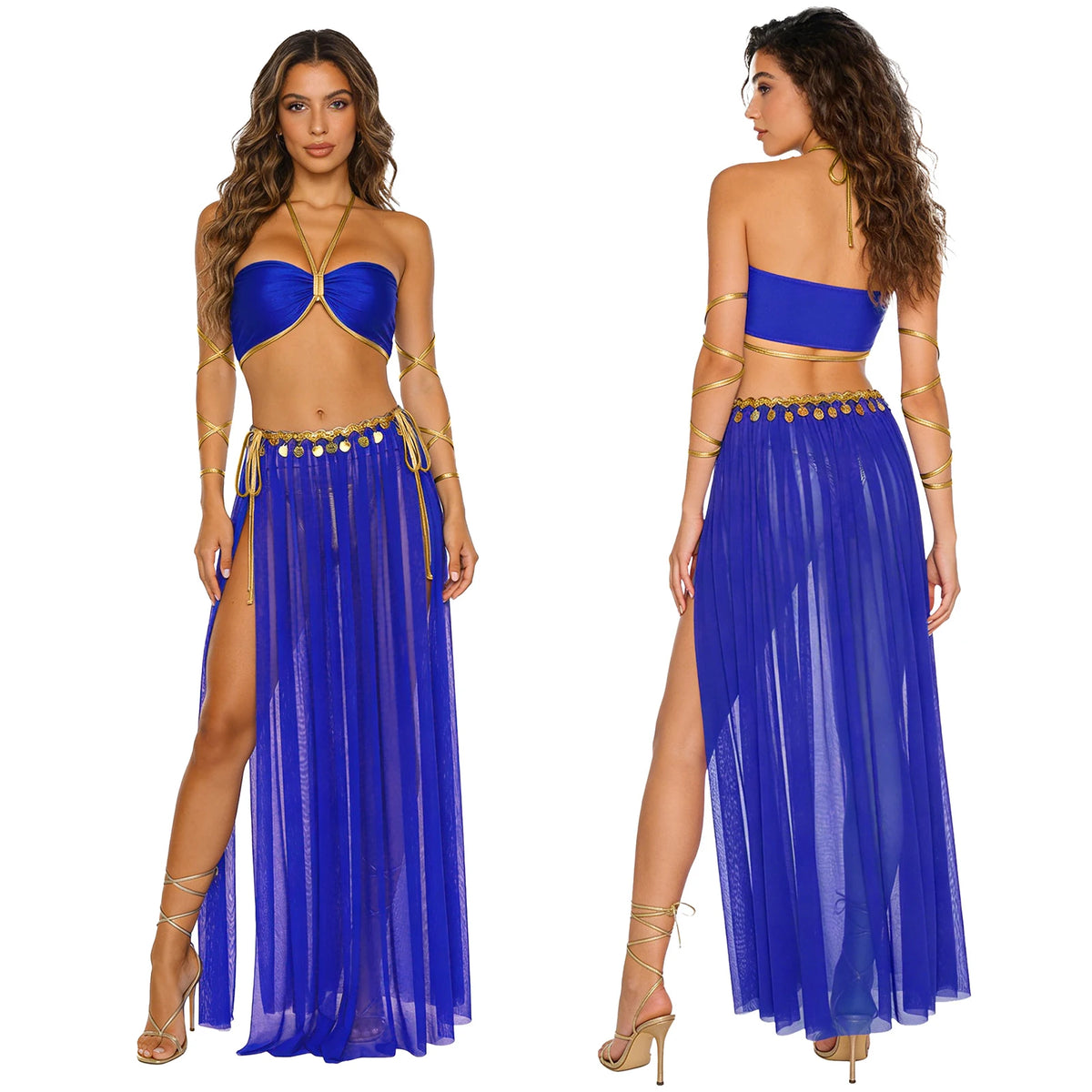 Egyptian Queen Costume | Belly Dance Crop Top & Slit Skirt