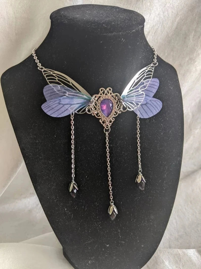Fairy Wing Crystal Necklace | Faerie Charm | 7 Colors