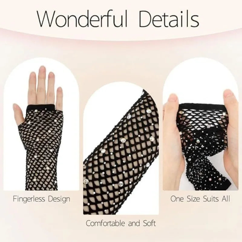 Rhinestone Fishnet Gloves | Fingerless