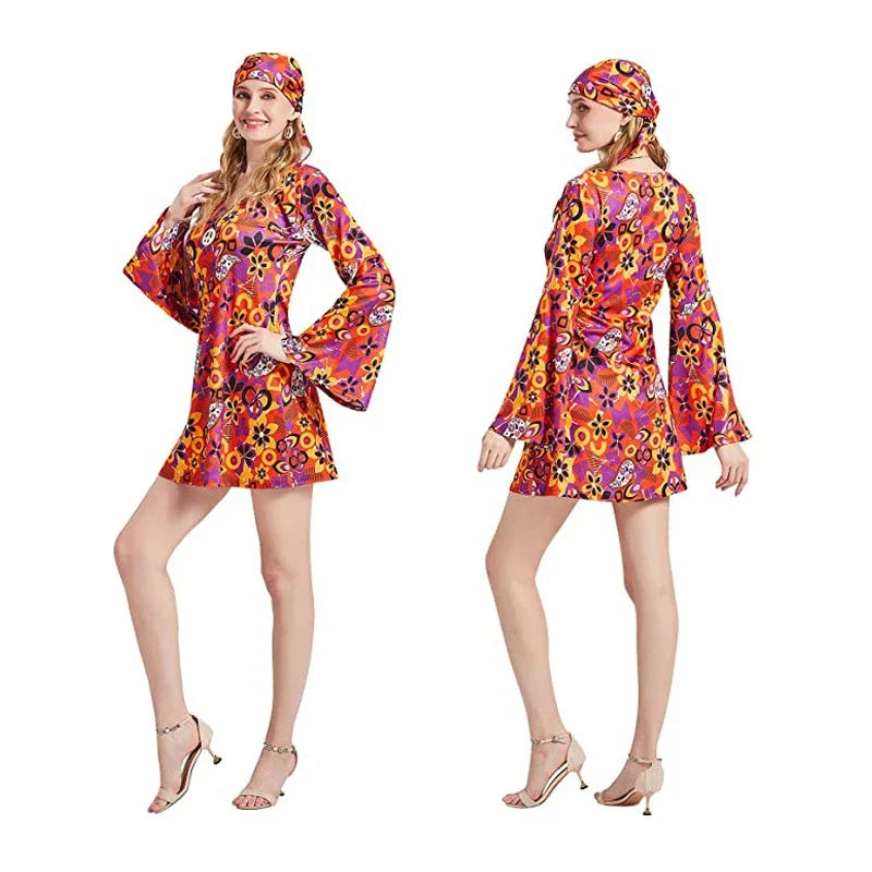 Hippie Mini Dress Set | Flare Sleeve | 60s 70s Retro