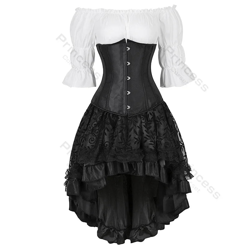 Steampunk Corset Dress Set | Off-Shoulder Blouse & Skirt | S-XXL
