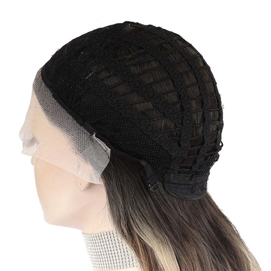 24" Natural Wavy Lace Front Wig – Brown with Dark Roots