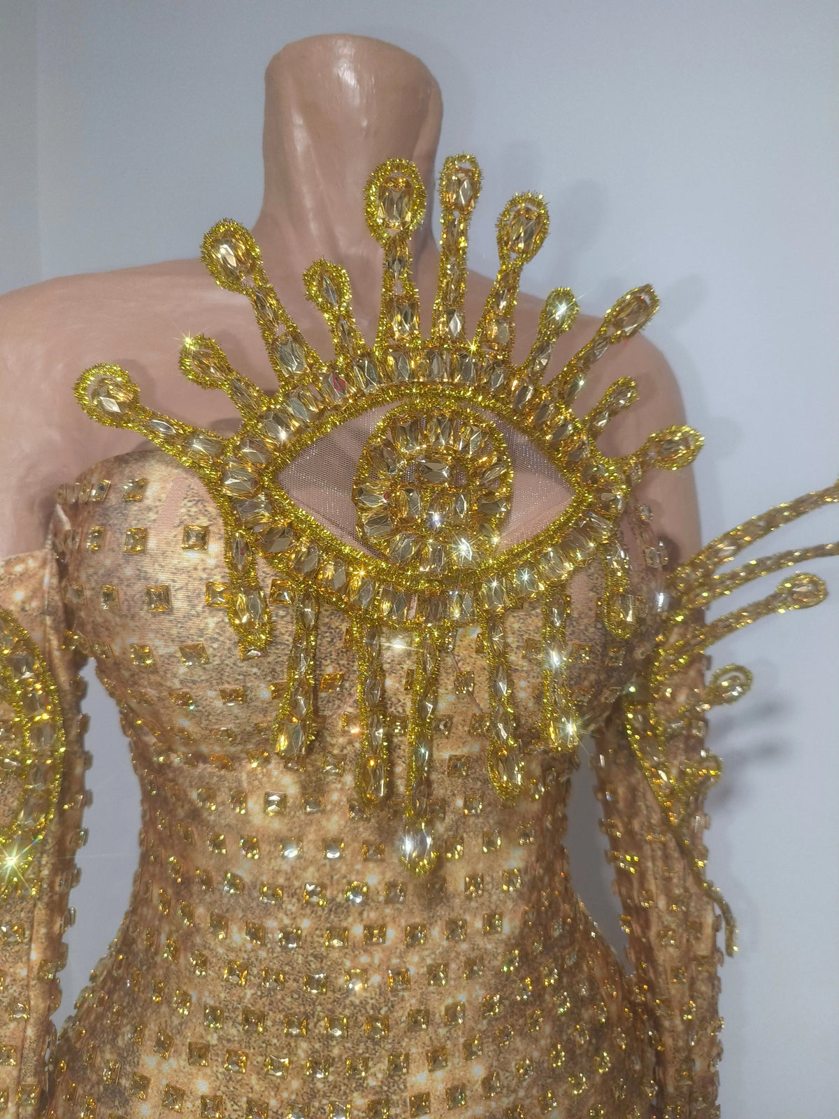 Rhinestone Stage Bodysuit | Gold Eye Motif
