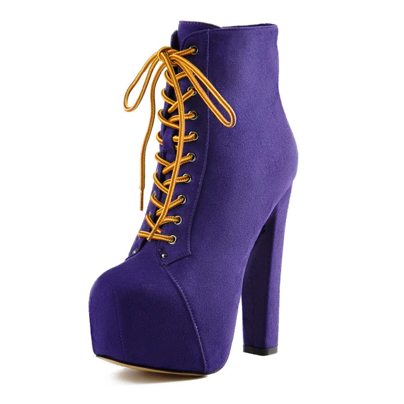 Platform Lace-Up Ankle Boots — Extreme Heel Faux Fur Lined