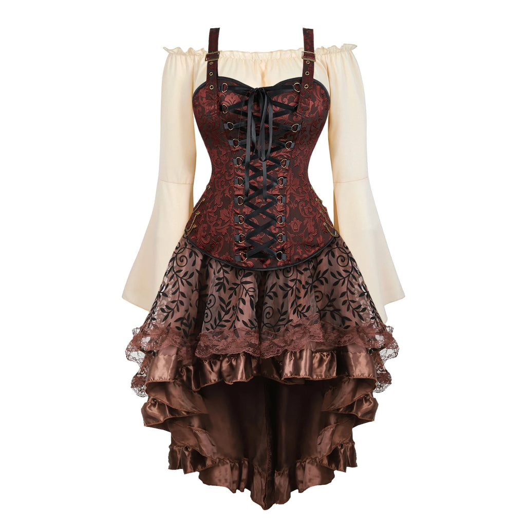 Steampunk Corset Dress | 3-Piece Set | 9 Colors | S-XXXL