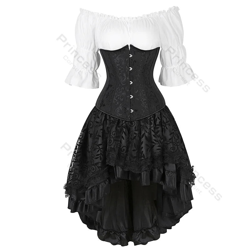Steampunk Corset Dress Set | Off-Shoulder Blouse & Skirt | S-XXL