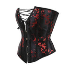 Embroidered Floral Corset | Overbust Bustier | Red & Black