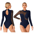 Metallic Rhinestone Leotard | Mesh Panel | Long Sleeve