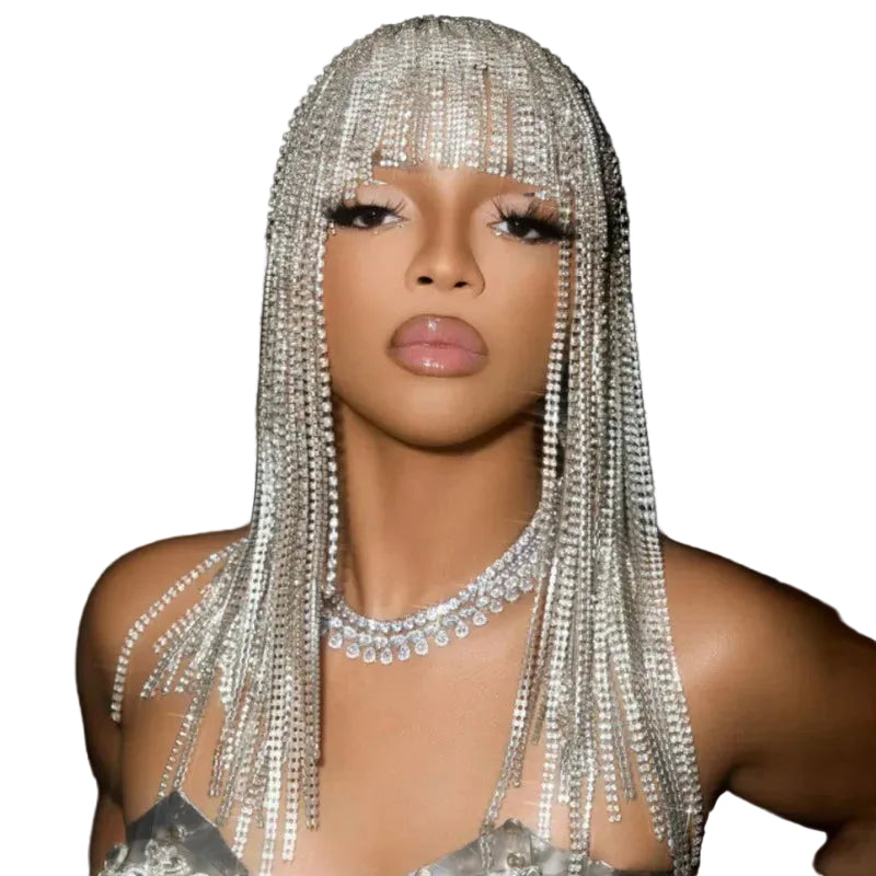 Rhinestone Headpiece | Long Silver Fringe