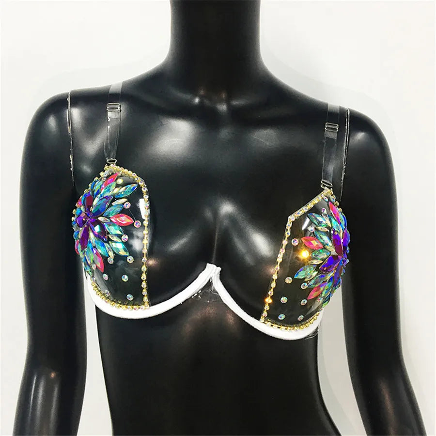 Rhinestone Crystal Halter Bra Top - Luxury Push-Up Performance Bra
