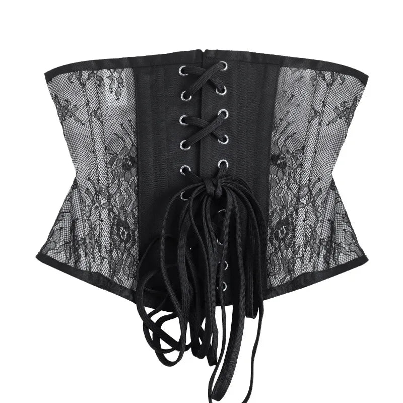 Lace Mesh Underbust Corset | Steel Boned | Gothic Victorian | Waist Trainer