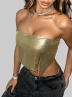 Sequined Strapless Tube Top - Backless Metallic Crop Top for Stage & Festival