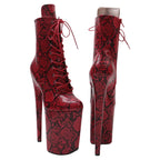 23cm Snakeskin Platform Pole Dance Ankle Boots - 9 Inch High Heels
