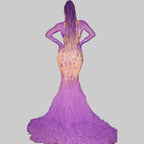 Purple Rhinestone Long Tail Dress - Luxury Crystal Performance Gown for Drag Queens & Performers