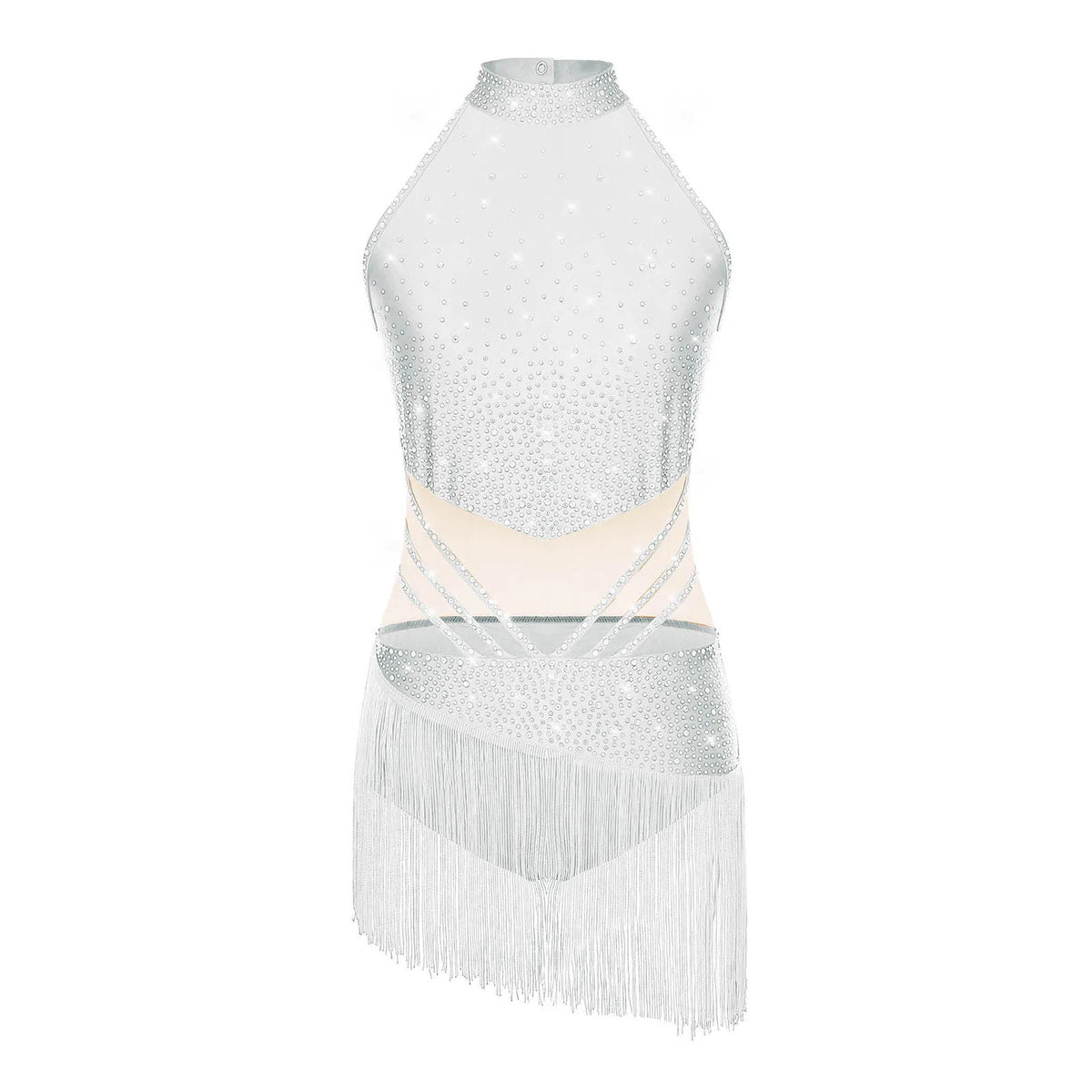 Rhinestone Tassel Leotard | Sleeveless Mock Neck | Cutout Back