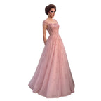 Crystal Beaded Cap Sleeve A-Line Pageant Gown | Square Neck | Pink