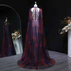 Purple Ombre Beaded Halter Pageant Gown | Criss-Cross Back | Sweep Train