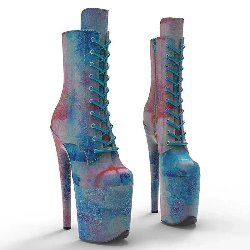 8-Inch Colorful Platform Ankle Boots - Pole Dance Boots