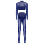 Dance Set | Rhinestone Crop Top & Leggings | Long Sleeve