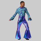 Men's Metallic Disco Jumpsuit - 70s Bell Bottom Performance Costume with Flared Sleeves