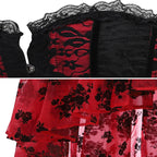 Gothic Floral Corset Dress Set | Red & Black | Lace Skirt | Plus Size