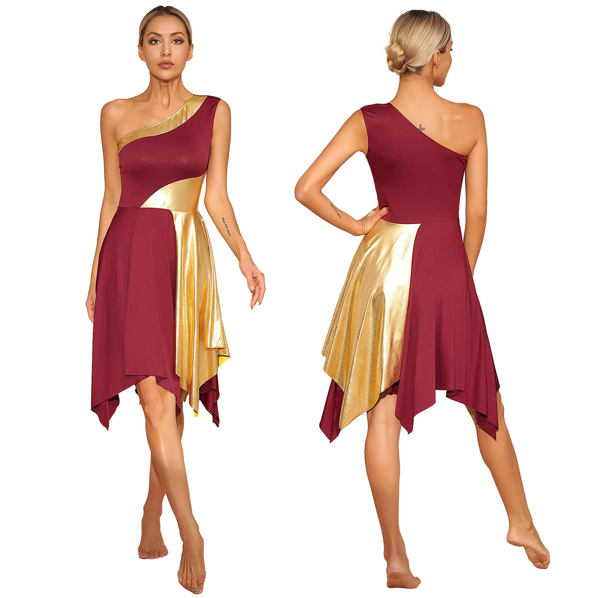 Radiance Metallic One-Shoulder Dance Dress