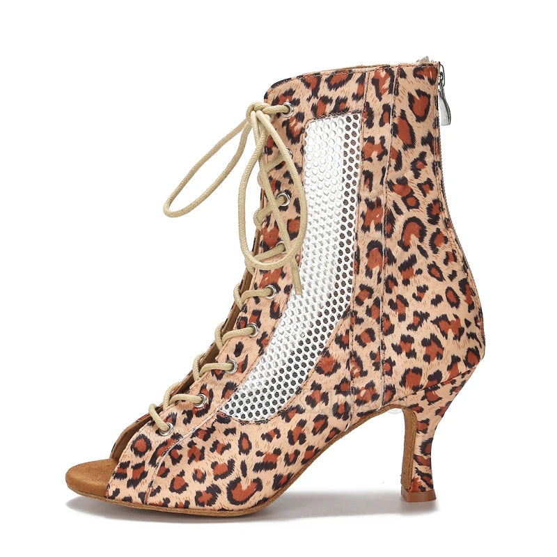 Lace-Up Mesh Dance Boots | Latin & Jazz | Multi-Heel