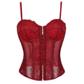 Wine Red Lace Mesh Bustier | Front Hook | Waist Cincher
