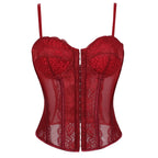 Wine Red Lace Mesh Bustier | Front Hook | Waist Cincher