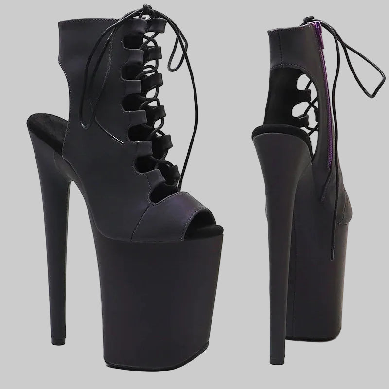 9-Inch Holographic Ankle Boots - Light-Up Pole Dance Heels
