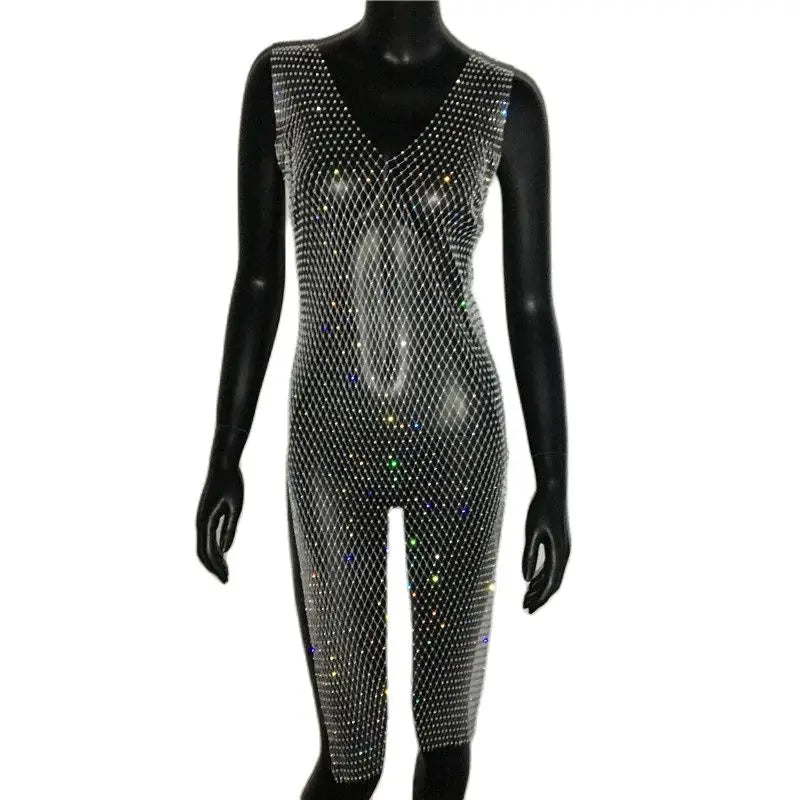 Crystal Mesh Mini Dress - Rhinestone Bodycon Nightclub Dress