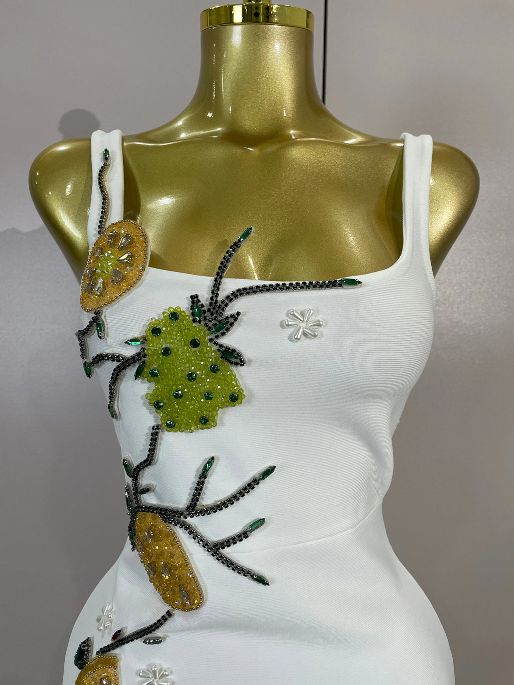 Pineapple Floral Beaded Bodycon Mini Dress | Square Neck | Stage