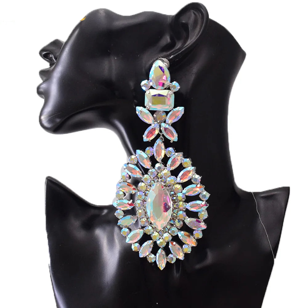 Oversized Crystal Drop Earrings | Clip-On | 13.8cm