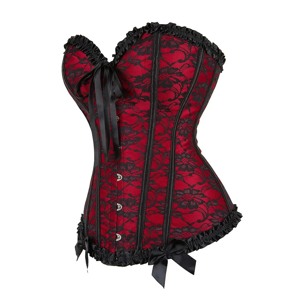 Floral Brocade Overbust Corset | Lace-Up | Plus Sizes